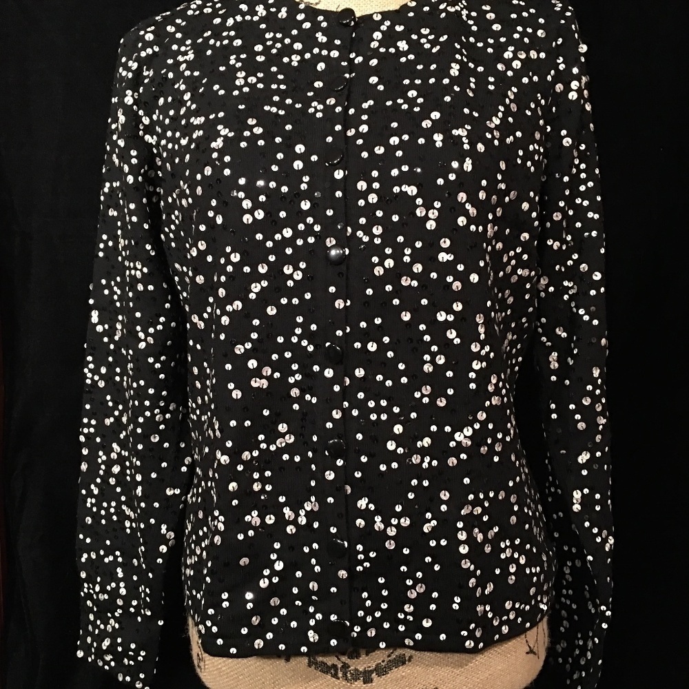Talbots Multicolor SEQUIN Cardigan, Long Sleeves, BLACK, Women’s Size M